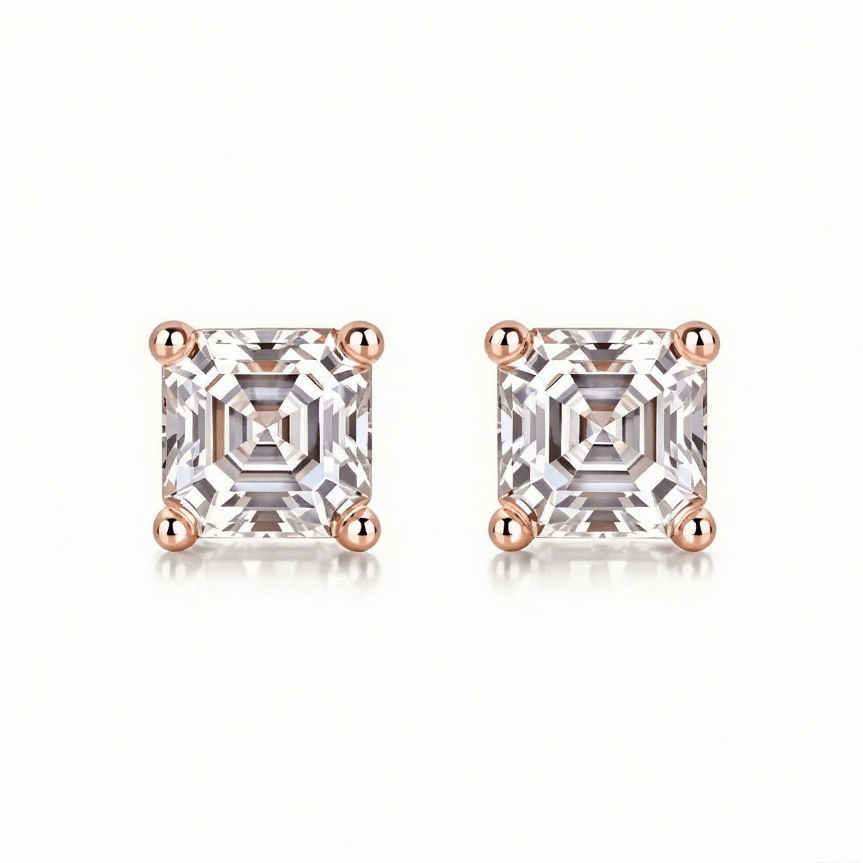 Asscher Moissanite Stud Earrings in 18K White Gold Plated Sterling Silver (2ct. ) - La Pretti